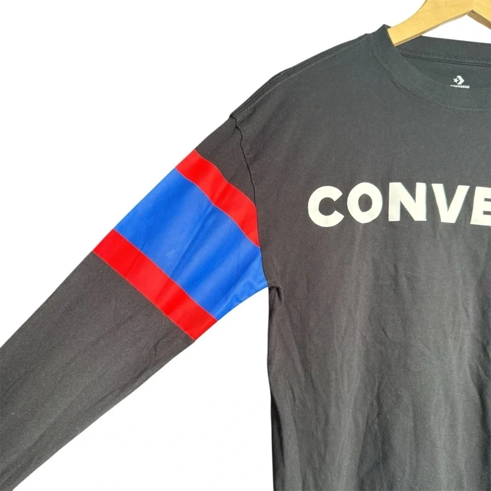Converse Logo Print 3/4 Sleeve Stripes Shirt Black Juniors Large / 12 years